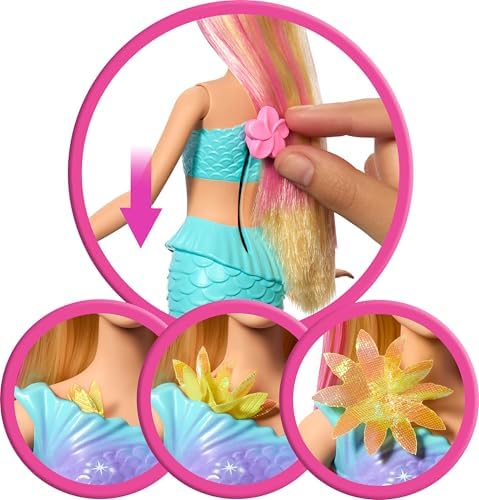 Barbie Mermaid Toy Dolls with Surprise Magic Blooming Flowers Feature, Ombre Tails, Pearl Headband Accessory & Long Blonde Hair with Pink Highlights
