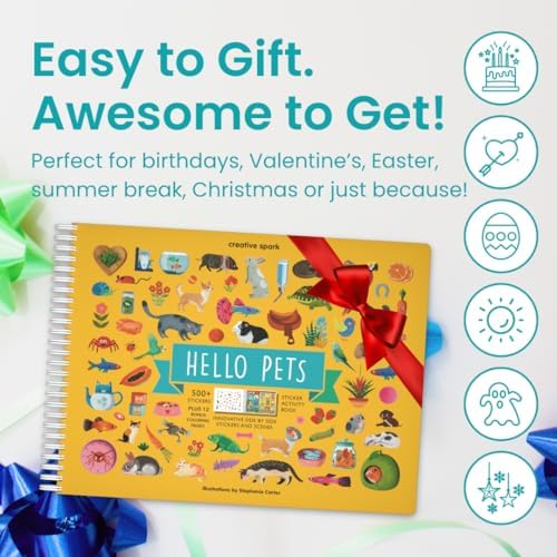 Cupkin Pet Animal Sticker Book Activity for Kids, Toddler Airplane Travel Essentials, 500+ Cat Stickers for Kids + 12 Scenes + 12 Coloring Book Pages, Animal Lover Children's Gift, Crafts Ages 2-8