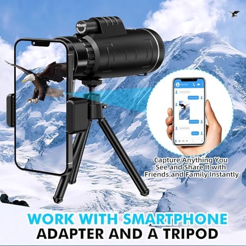 40x60 HD Monocular Telescope with Smartphone Adapter,High Power Portable Telescope for Bird Watching, Hiking, Camping, Travel & Outdoor Adventures