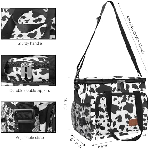 Femuar Lunch Bags for Women/Men, Insulated Lunch Bag for Work Office - Lunch Cooler Bag Leakproof Lunch Box with Adjustable Shoulder Strap - Cow print