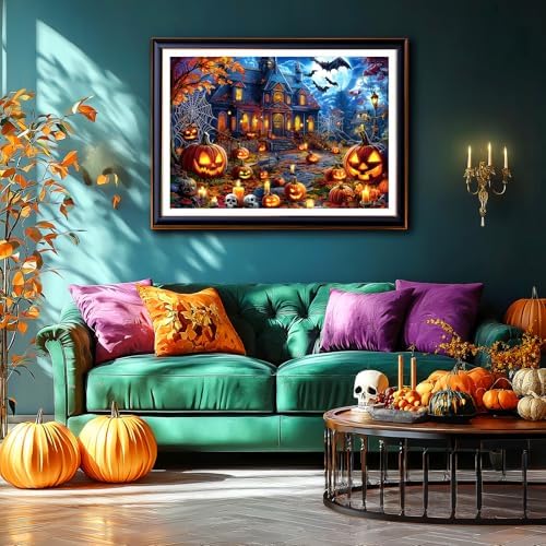 Halloween Jigsaw Puzzles 500 Pieces for Adults - Spooky Haunted House Puzzle with Jack-O-Lanterns, Bats & Full Moon - 500 Piece Puzzles for Adults, Families & Seniors - 23"x15"