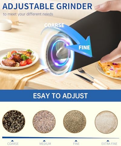 CIRCLE JOY Gravity Electric Salt and Pepper Grinder Set Automatic Salt and Pepper Grinder Set with LED Light, Battery Operated, Adjustable Coarseness, Large Capacity, for Home Kitchen BBQ