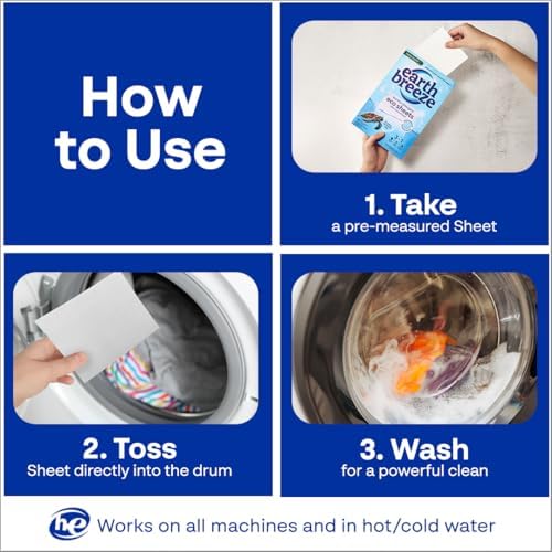 Earth Breeze Laundry Detergent Sheets Fresh Scent - 180 Loads Eco Liquidless Soap - Travel-Friendly for Hot & Cold Cycles, Tackles Tough Stains & Odors - Gentle on Skin, 90 Ct (3 Pack)