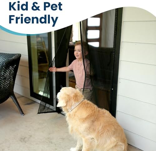 Magnetic Screen Door - Bugs Out, Breeze in - 9min Install Auto-Sealing Heavy Duty Double Stitched Mesh, 52 Magnets, Hands Free Sliding & Patio Door Net, Pet & Kid Friendly, 38 x 82 Inch, Flux Phenom