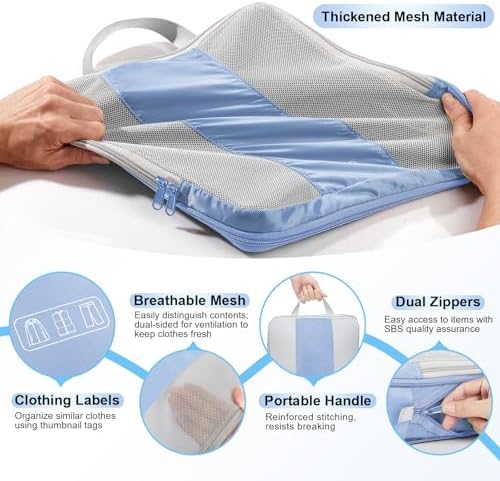 10 Set Compression Packing Cubes for Travel Essentials,Compressible Expandable Packing Cubes for Suitcase,OlarHike Luggage Organizer Bags for Travel,Handy Helper for Organizing Clothes(Light Blue)