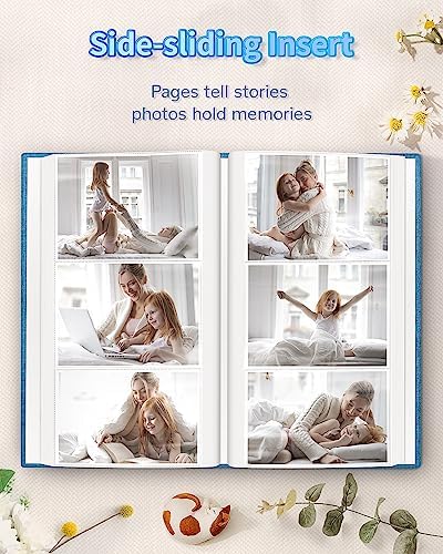 Photo Album 4x6 with 300 Pockets,Slip-in Picture Albums,Linen Cover Memory Book with Front Window,White Page Vertical Photo Book for Wedding,Family,Anniversare,Baby,Vacation