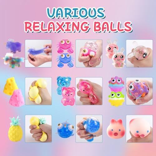54 Pack Stress Balls, Squishy Balls, Squeeze Balls for Adults, Stress Relief Balls, Prize Box Stuffers, Party Favors