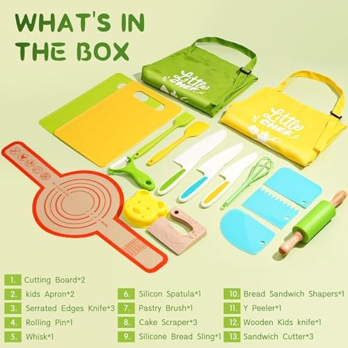 Montessori Kitchen Tools for Toddlers-21PCS Kids Cooking Sets Real-Montessori Cooking Set for Toddlers Kids Chef Set with Children Safe Knives Cutting Set