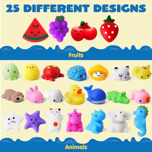 JOYIN Mochi Squishy Toy Set, 50 Pack Mini Squishy Mochi, Party Favors for Kids, Kawaii Stress Relief Toys, Basket Stuffers, Goodie Bags Fillers, Birthday Gifts, Classroom Prizes