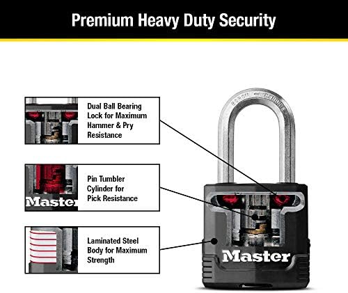 Master Lock Black Outdoor Key Lock, Heavy Duty Weather Resistant Padlock with Cover, Keyed Alike Padlocks for Outdoor Use, 4 Pack, M115XQLF