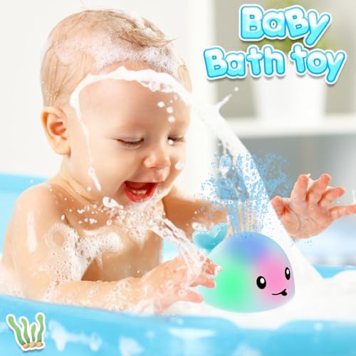 Baby Boy Bath Toys, Toddler Bath Toys for Kids Ages 1-3, Light Up Whale Bath Toy Sprinkler, Pool Water Table Infant Baby Toys 6-12-18 Months, Bathtub Fountain Toy Boys 1st Birthday 1 2 3 Gifts