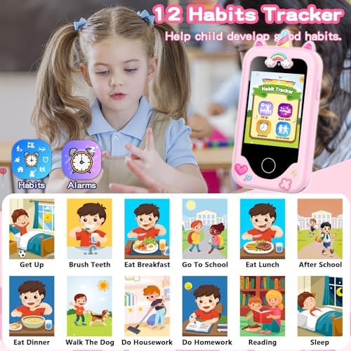 Kids Smart Phone for Girls Toys, Gifts for 3-10 Year Old Girl Boy Christmas Birthday Kids Toys, 2.8" Touchscreen Toddler Learning Cell Toy Phone with Dual Camera, Game, Music Player, 8GB Card Pink