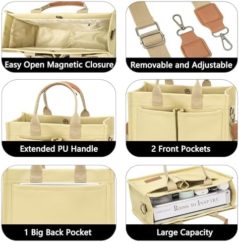 Tote Bag for Women With Compartments,Large Canvas Tote Women's Purse Crossbody Bags Work Laptop Book Bag Satchels Handbags