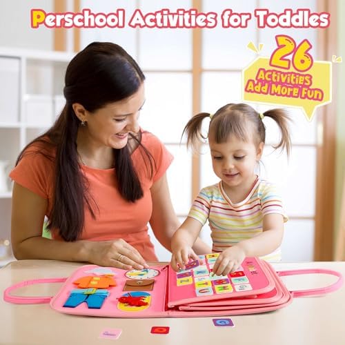 Toddler Busy Board - Montessori Toys for Toddler Girl Birthday Gift, Educational Learning Sensory Busy Book for Toddlers Girls, Toddlers Activities Toy for Airplane Car Travel