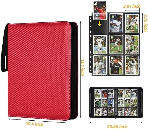9 Pocket Card Binder, Premium Zip Trading Card Binder, 720 Double Sided Pocket PU Card Collection Binder, Collector Card Album, Card Folder for MTG, TCG, Sports Cards, Game Cards (Red)