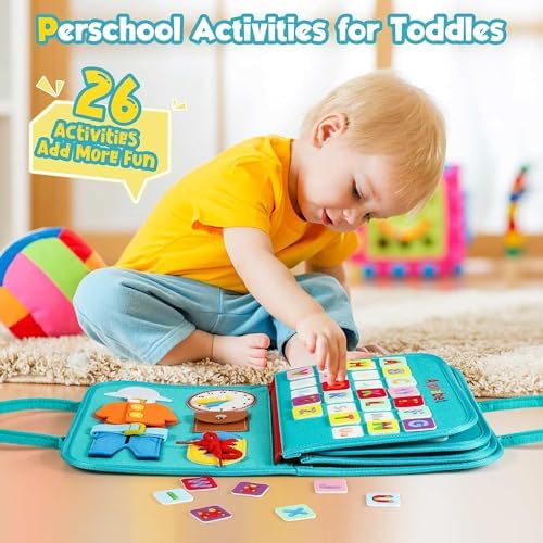 Toddler Busy Board - Montessori Toys for Toddler Boy Birthday Gift, Educational Learning Sensory Busy Book for Toddlers Boys, Airplane Car Travel Activities Toy for Toddlers