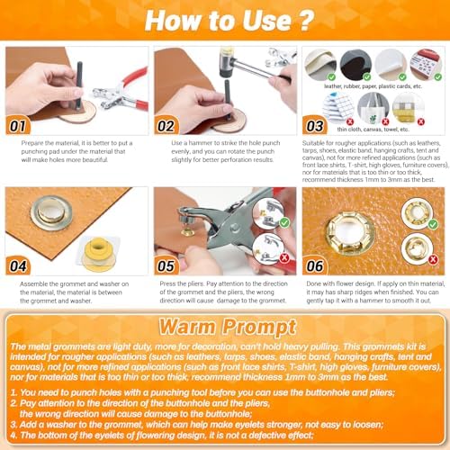 643Pcs Grommet Tool Kit 1/2 Inch(Inside Hole Size) Eyelet Kit with 320Pcs Eyelets Grommets, 320Pcs Washers, and Grommet Eyelet Pliers for Leather/Belt/Shoes/Crafts
