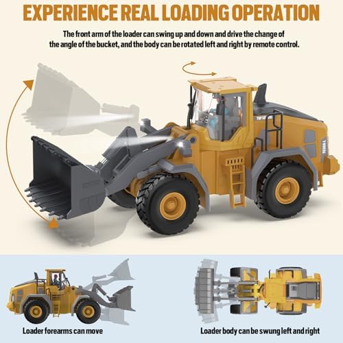 9-Channel Metal RC Wheel Loader - Remote Control Kids Construction Play Toys with Realistic Lights and Sound, 1:20 Scale, Tractor Toys for 3+ Boys, Perfect 2024 Kids Birthday Gift for Ages 3-12+