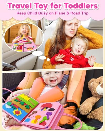 Exorany Busy Board Montessori Toys for Toddler Girl Birthday Gifts, Busy Book Sensory Learning Toys for Toddlers, Toddler Girl Airplane Car Travel Toy Educational Activities