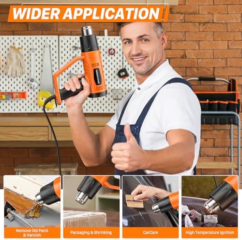 SEEKONE Heat Gun 1800W Heavy Duty Fast Heat Hot Air Gun Kit with 752℉&1112℉(400℃-600℃) Dual-Temperature Settings and 4 Nozzles with Overheat Protection for Crafts, Shrinking PVC, Stripping Paint