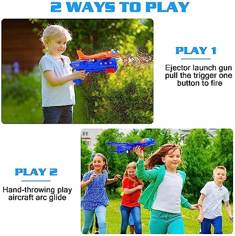 6 Pack Airplane Launcher Toys, 2 Flight Modes LED Foam Glider Catapult Plane, Outdoor Flying Toy for Kids, Birthday Gifts for Boy Girl 4 5 6 7 8 9 10 11 12 Year Old, B-Day Party Supplies