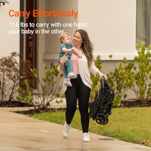 Lightweight Baby Travel Stroller with Carbon Fiber Frame, Compact & Airplane-Friendly, One-Handed Folding Design, 11.6 lbs, Perfect for Toddlers, Jet