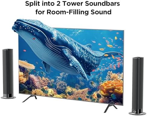 Sound Bar for Smart TV, Soundbar with Bluetooth/ARC/Opt/AUX Connect, Auto Volume Boost, 3 Equalizer Modes, 2 in 1 Detachable Soundbar for TV/PC/Gaming/Projectors