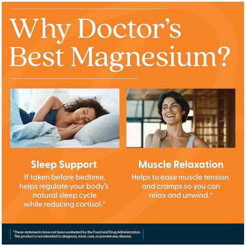 Doctor’s Best High Absorption Magnesium Glycinate Lysinate Supplement - 100% Chelated for Maximum Absorption - Magnesium for Sleep and Muscle Relaxation - 200 Mg Per Serving - 240 Tablets
