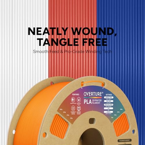 OVERTURE PLA Filament 1.75mm, Neatly Wound 3D Printer Filament 1kg Spool (2.2lbs), Dimensional Accuracy +/- 0.02 mm, Fit Most FDM 3D Printers (Orange)