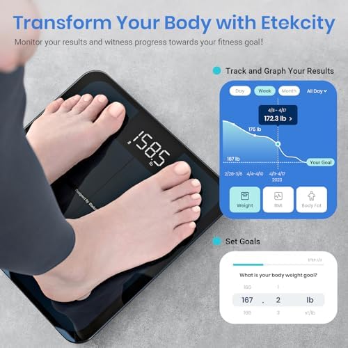 Etekcity Smart Scale for Body Weight, Bathroom Digital Weighing Scale with BMI, Body Fat, Muscle Mass, Accurate Bluetooth Home User Health Equipment Sync Apps