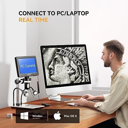 Elikliv 1200X Digital Microscope 7'' Screen, 1080P Coin Magnifier with 12MP Camera Sensor, 10 LED Lights - Microscope for Adults, Windows/Mac OS Compatible, Model EDM9