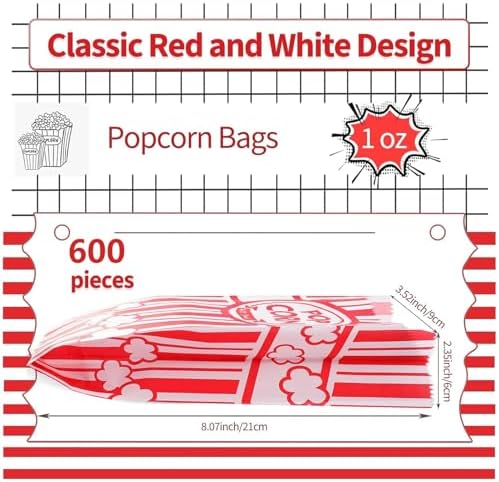 VOISEN Paper Popcorn Bags,600 Pack 1oz Popcorn Bags Individual Servings, Popcorn Bag Bulk for Popcorn Machine,Movie Nights Pop Corn Bags