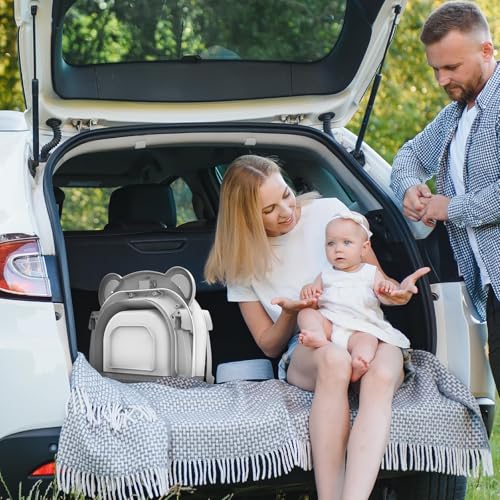 MoreFeel Collapsible Baby Bathtub for Newborn with Thermometer & 1 Hooded Towel & 1 Soft Floating Cushion,Portable Travel Bathtub with Drain Hole, Durable Foldable Baby Tubs for Infants to Toddler