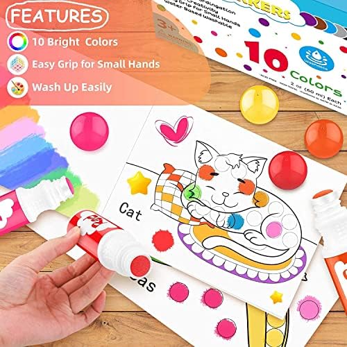 Soucolor 20-Pack 10 Colors Washable Bingo Paint Daubers Markers for Toddlers Kids Preschool, Dot Markers Set with 48 Pages Tearable Activity Book for Toddler Arts and Crafts Kits Supplies