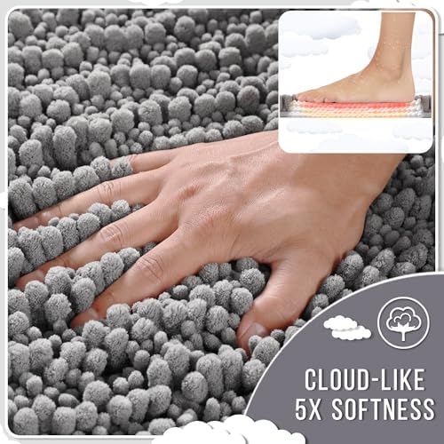 Yimobra Bathroom Rugs Non Slip Washable 32x20 Inch - Ultra Soft Absorbent Chenille Bath Mat, Quick Dry Shaggy Floor Carpet for Tub Shower, Gray Home Decor Accessories