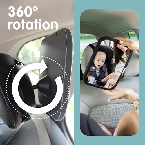 Onco Baby Car Mirror Rear Facing - Double Award-Winning Convex Car Mirror for Baby, 100% Shatterproof & Shakeproof with 360° Rotation, Newborn Essentials (9.6 x 6.9 in)