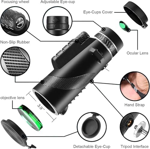 Monocular-Telescope 80x100 High Powered Monoculars High Definition for Adults High Powered with Smartphone Adapter Telescope Hunting Wildlife Bird Watching Travel Camping Hiking-Dark