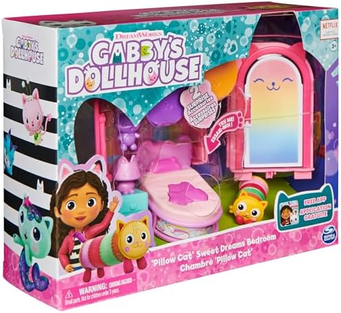 Gabby’s Dollhouse, Sweet Dreams Bedroom with Pillow Cat Figure and 3 Accessories, 3 Furniture and 2 Deliveries, Kids Toys for Ages 3 and up