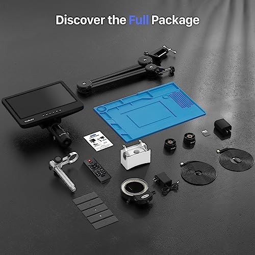 TOMLOV DM602 Flex Digital Soldering Microscope 2000x, Flexible Arm, 10.1" HDMI Microscope with 3 Lens, Coin Magnifier with Ring Light, Adults LCD Video Magnifying Glass, Electronic Repair Mat,64GB