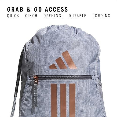 adidas Alliance Sackpack, Drawstring Backpack, Lightweight Small Gym Bag for Women and Men, Twill Grey/Rose Gold/Grey, One Size