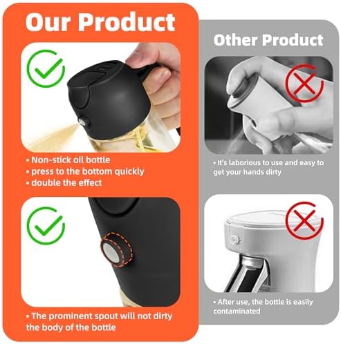 TrendPlain 16oz/470ml Glass Olive Oil Sprayer for Cooking – 2 in 1 Olive Oil Dispenser Bottle for Kitchen Gadgets and Air Fryer Accessories, Salad, BBQ - Black & Green