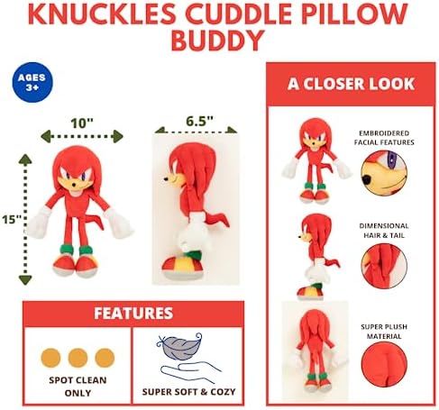 Franco Kids Bedding Super Soft Plush Sonic Anime Cuddle Pillow Buddy, One Size, Knuckles The Echidna