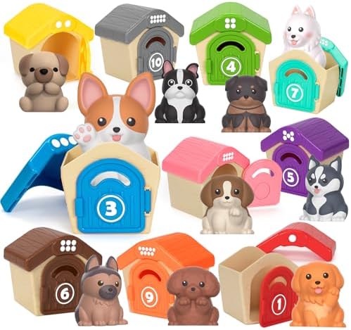 Learning Toys for Toddlers 1 2 3 Year Old Toddlers, 20Pcs Puppy Finger Puppets for Kids, Montessori Counting, Matching & Sorting Toy, Christmas Birthday Gifts for Baby Boys Girls Age 12-18 Months