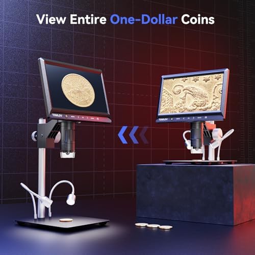 TOMLOV DM702 Digital Microscope, Full View Coin Microscope with 10" Screen, Coin Magnifier with Light for Collectors, Soldering Microscope for Micro Electronics Repair, Magnifying Glass for Adults