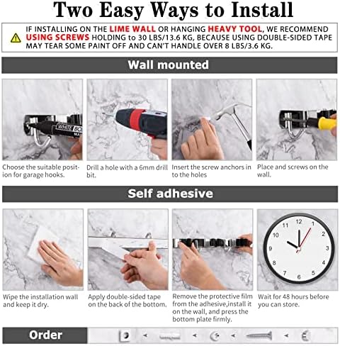 AceMining 5 Racks and 4 Hooks Mop and Broom Holder Wall Mount, Broom Organizer Storage Tool Racks Stainless Steel Heavy Duty Hooks Self Adhesive Solid Non-slip for Home Kitchen Garden Laundry Garage