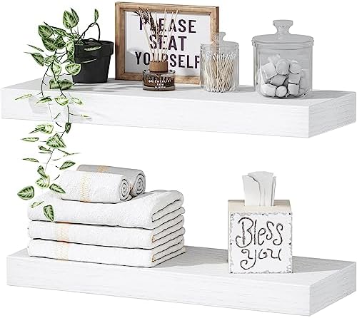 QEEIG White Bathroom Floating Shelves for Wall Shelf Over Toilet Wall Mounted Farmhouse Small 16 inch Set of 2 (008-40W)