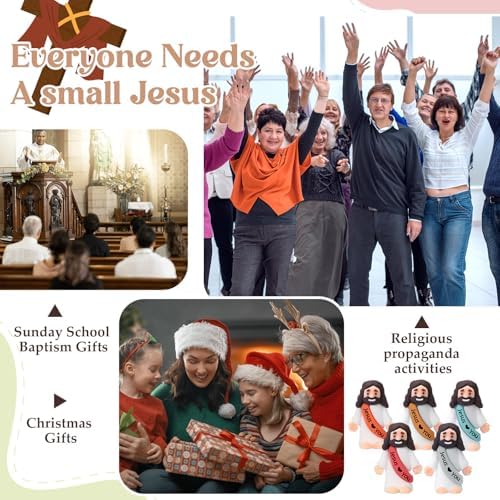 Bememo 100 Pcs Little Jesus Figures Jesus Loves You Original Design Rubber Pocket Toys Little Figures to Hide and Seek Sunday School Religious Party Share Gifts(Bohemian Color)