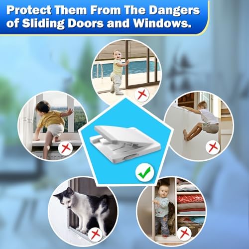 Sliding Door Lock, 6 Pack Child Safety Sliding Glass Door Lock for Sliding Glass Doors, Sliding Windows, Sliding Closet, etc. Easy to Installation Provides More Security for Your Baby and Pets