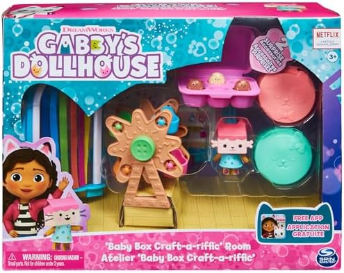 Gabby's Dollhouse, Baby Box Cat Craft-A-Riffic Room with Exclusive Figure, Accessories, Furniture and Dollhouse Delivery, Kids Toys for Ages 3 and up