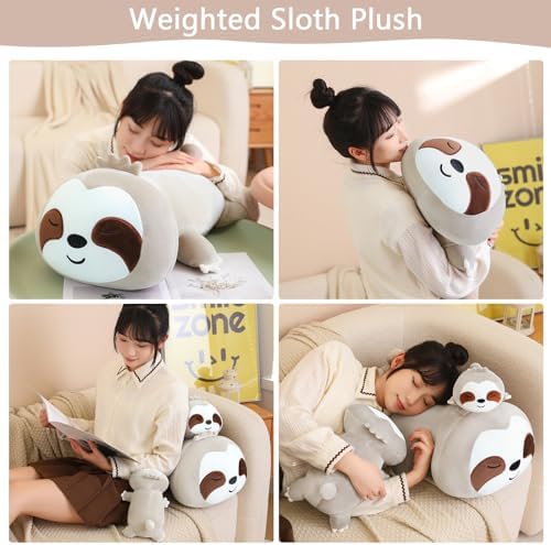 SQEQE Weighted Sloth Plush, Weighted Sloth Stuffed Animal, Cute Plushies Pillow Toy Gift for Kids Adults Brown 13.8 Inch, 1.6 Lbs
